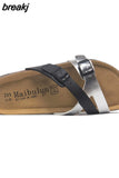 2023 New Summer Cork Slippers Women Casual Solid Color Flip Flops Holiday Beach Outside Slides