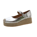 Breakj Single-Shoe Women's 2025 Spring Korean Version Of The Round Head Buckle Shallow Comfortable Hemp Rope Women's Shoes Height