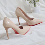 2021 Women High Heels Sexy Point Light Mouth High-heeled Shoes Sexy Red Bottom Single Shoes Women's Basic Work