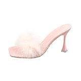 Breakj Women 2025 Summer New Fairy Hair Heel Sandals Square Head Wearing
