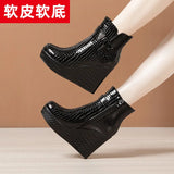 Leather Slope Heel Women's Thick Soles 2023 Autumn And Winter New Style Soft Leather Waterproof Platform High-Heeled Short-Sleeve Women's Martin