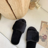 Slippers Wool Slippers Indoor Home Autumn And Winter Short Plush Flat Bottom Open Drag A Large Size