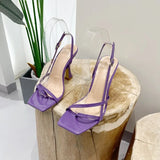 Summer Women Slingback Sandals Shoes Fashion Square Toe Clip Buckle Strap Ladies Dress Pumps Shoes Patent
