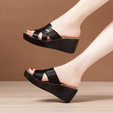 Women Wearing Sloping Sandals Summer 2023 New Thick-Soled Waterproof Platform One-Word Fishmouth 4143 Large Women's