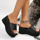 Chunky Platform Sandals Women Fashion Black PU Leather Wedge Slippers for Woman 2023 Summer Thick Bottom Slides Plus