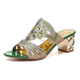 Women's Fashion Rhinestone Slippers Summer 2023 Thick High Heels Gladiator Sandals Woman Bohemia Style Beach Flip