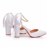 Breakj Cm Coarse Heel Sandals Mary Jane White Wedding Large-Size Sandals 42 Yards High Heels Spring And Summer Sandals