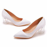 Breakj Square Transparent Heel Pointed Shoes Dance Party Bridal Dress Shoes Silk Silk Dress Dress Long Dress