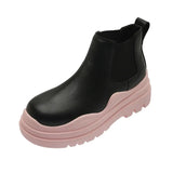 Lemon Green Platform Women Short Boots Slim Thick Sole Leather Chelsea Boots New Mixed Color Height Increase
