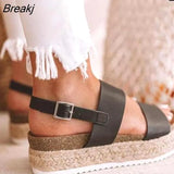 Women Sandals Summer Buckle Strap Gladiator Open Toe Sandals Hemp Platform Shoes Female Casual Ladies Sandals Plus Size