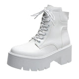 Autumn Winter Chunky Motorcycle Boots Women Punk Style Thick Bottom White Ankle Boots PU Leather Platform Booties