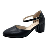 Breakj Women's 2025 Four Seasons New Round Head Simple Shallow Single Shoes Women's Buckle Thick Heel High Heels Women's