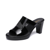 Heel Gauze Slippers Summer 2023 New Waterproof Table Fish Mouth Sandals Lacquered Leather Large Size 43 Women Wearing