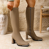 Breakj Square Head High And Female 2025 Autumn And Winter New High Cylinder Elastic Skinny Boots Thick And Small Knight