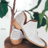 Autumn New Women's Shoes Hollowed Out Breathable Heel Increased Casual Breathable Loafers Pointed Short Boots Large