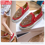 Sales Anti-Wolf Rivet Round Head Low Top Single Shoes Women's Large Size Shoes Flat-Soled Lazy Shoes Women's Single