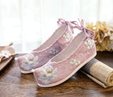 Breakj Shoes Hanfu Shoes Single Shoes / Cotton Shoes Blue Wave Ancient Costume Lotus Embroidered Cloth Shoes Girl Head