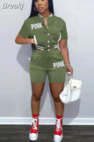 Camouflage Women Two Piece Sets Letter Print Short Sleeve Pockets Baseball Top Shorts Casual Summer Fashion