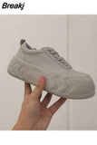 Autumn New Thick-soled Muffin Bottom Soft Light Breathable Casual Bread Shoes for Women Lace Up Black Sneakers