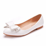 Breakj White Pointed Flat-Soled Single Shoes Women's Working Women's Shoes Bow Women's Shoes Large Size 41-43 Bridal Shoes Wedding