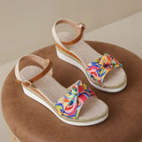Breakj New Fish Mouth Bow Buckle Thick Bottom Slope Sandals Women's Large Size Hemp Rope Bottom Flat Bottom Women
