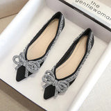 New Ballet Flats Shoes for Women Fashion Rhinestones Bow Flat Footware Female Plus Size Moccasin Boat Shoes Chaussure