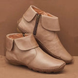 Breakj Female Round Head Artificial PU Casual Women's Leather Boots Side Zipper Martin Boots With Female Short