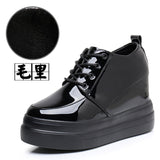 Breakj Height Patent Leather Small Leather Shoes Heel Waterproof Table Single Shoes Spring Autumn Pine Women's Shoes With Deep Mouth Plus Velvet Naked