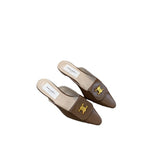 Breakj 2025 Spring And Summer New Metal Buckle Tip Tip Flat-Bottomed Slippers Flat And Half Dragged Outside Wearing Women Cool Drag