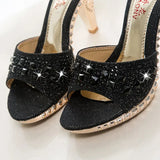Women Sandals Rhinestone Women Shoes Sexy High Heels Shoe Ladies Sandalias Gold Silver Women Slippers Heeled Sandals