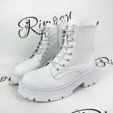 Fashion White Platform Boots Women Thick Bottom PU Leather Ankle Botas Mujer 2023 Autumn Winter Zipper Chunky Shoes