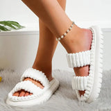 Women's Indoor Furry Thick Sole Slippers Fashion Fluffy Double Strap Home Slippers Women 2023 Winter Open Toe Platform