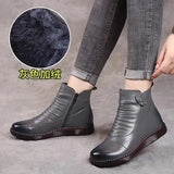 Shoes Cotton Shoes Leather Women's Shoes Winter Ankle Boots Middle-Aged Warm And Velvet Anti-Slip Comfortable Elderly Leather