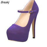 Mary Janes Women Pumps New Platform High Heels Shoes Woman Sexy Round Toe Flock Red Extreme Thin Heel