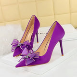 Breakj Banquet Light Luxury High-Heeled Shoes Women's Shoes With Shallow Pointed Mesh Lace Bow Single