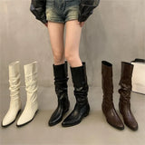Breakj Coarse Heel Tip-Tap Pile Boots Long Boots Women's Shoes 2025 New Spring And Autumn Winter Mid-Skinny Knight