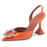 Orange Sardine Slingbacks High-Heeled Banquet Fashion Single Shoes Tipped With Diamond
