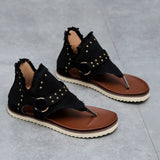 Women's Casual Denim Sandals Women Gladiator Sandals Back Zipper Open Toe Non Slip Thong Sandals, Versatile Roman Style