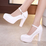 Round Head Red High Heel Professional Work Shoes Thick Heel Waterproof Table Single Shoes Model Cheongsam Catwalk