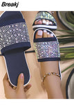 Size Outdoor Slippers Women's 2023 New Summer Rhinestone Mesh Flat Sandals Slippers Soft Bottom Closed Toe Casual
