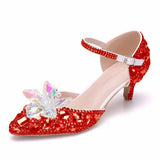 Queen 5CM Pointed Toe Bride Wedding Shoes Cinderella Prom Pumps Ankle Strap Buckle Rhinestone Mary Janes High