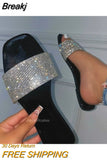 Sandals Women Flip Flops Rhinestone Flat Sandals Ladies Slippers Shoes Female Round Toe Bling Luxury Sandalias Mujer