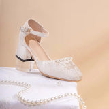 Breakj Women 2025 Summer New Daily Square Head Thick With The New Chinese Style With Pearl Single Shoes
