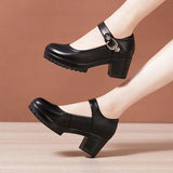 Cheongsam Catwalk High Heels Waterproof Platform Large Round Head Thick Heel Black Professional Single Shoes Working