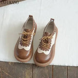 Tone Small Leather Shoes Handmade Literary Mori Girl Thick Sole Casual Shoes Brogue British Style Round Head Flat