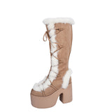 Breakj Lolita Winter Women's Snow Boots Waterproof Desk High Heeled Lavet Women's Shoes Furt Warm