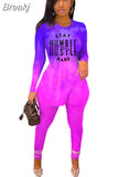 Gradient Letter Print Casual Sets Women Long Sleeve Side Slit Top+Legging Pants Outfits Autumn Loose Fashion 2pcs