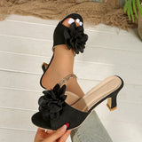 Breakj Summer New Large-Size Women's Shoes Fashion Flowers High-Heeled Slippers Women's Cool