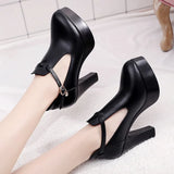 Spring Cheongsam High-Heeled Catwalk Shoes Deep Mouth Single Shoes Waterproof Table Thick Heels Black Work Shoes 40-43 Large Size