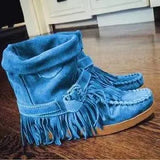 New Women Ankle Short Boots Tassels Round Toe Buckle Strap Ethnic Style Warm Non-slip Boots Shoe for Lady Warm Botas